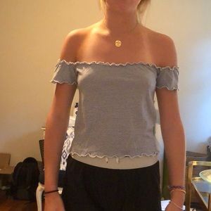 Off the shoulder pinstriped top